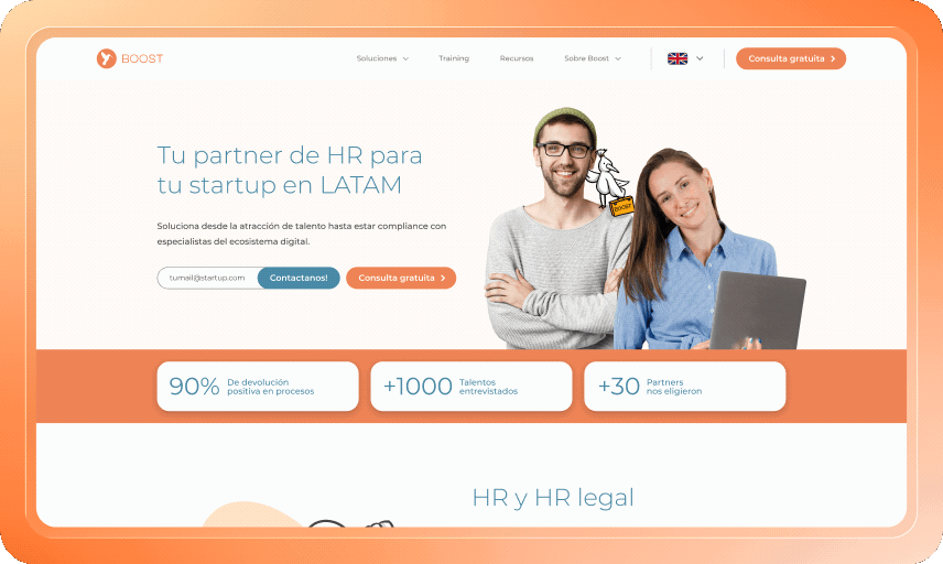 Recorrido por la landing de Boost en versión de escritorio