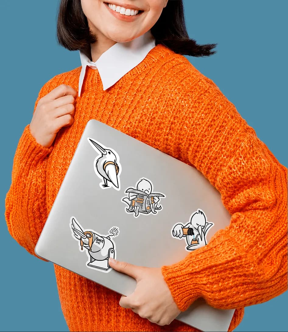 Variantes de la mascota de Boost aplicadas como stickers