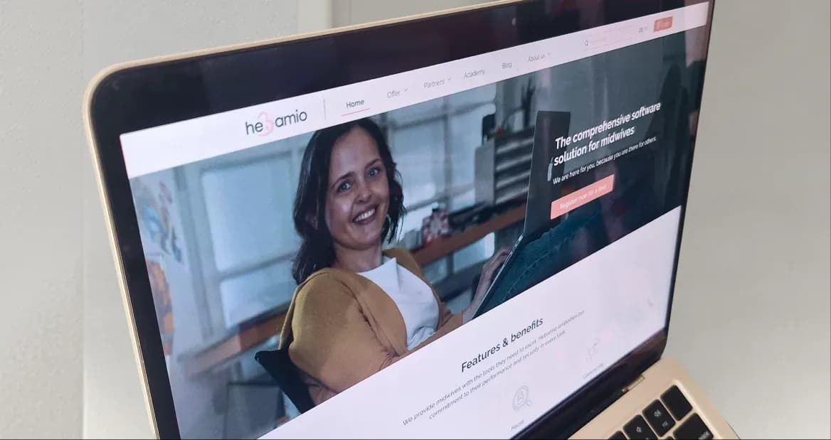 Hebamio's landing page on desktop and mobile