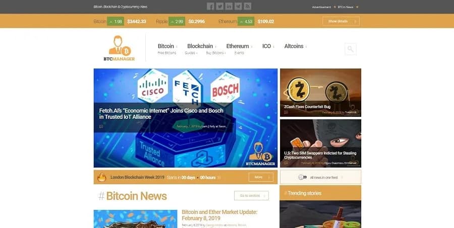 Captura del sitio de BTC Manager mostrando el estilo de ilustración utilizado anteriormente en las noticias.